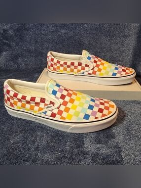 Vans Classic Slip-On Rainbow Checkerboard Sneakers